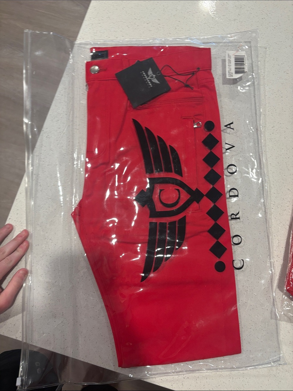 Cordova Red Graphic Bandana Scarf with Black Emblem